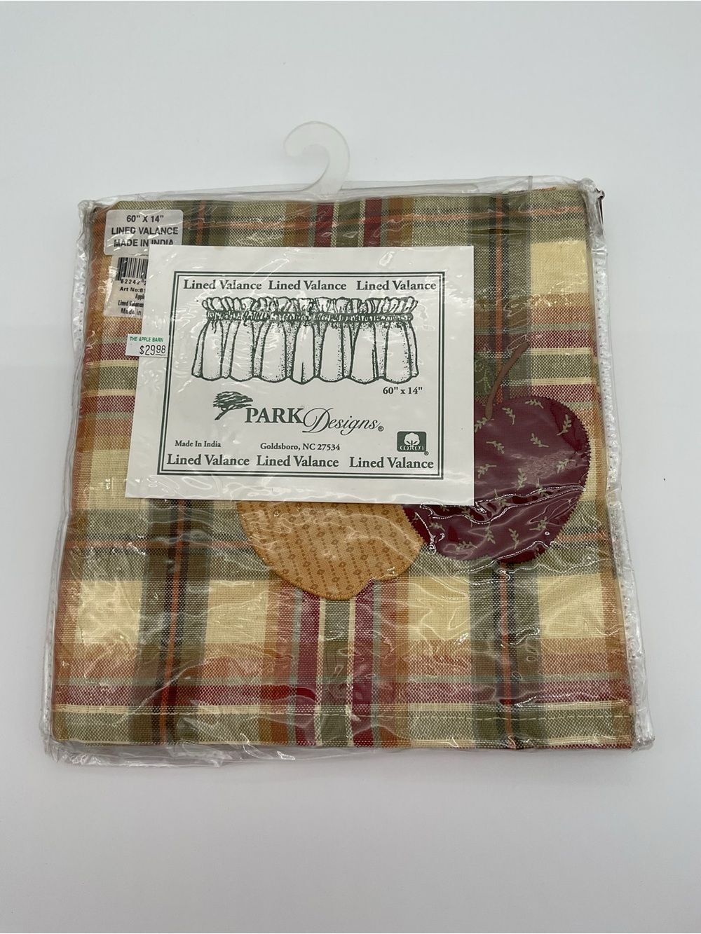 Park Lane Plaid Lined Valance in Cream, Red, Green and Tan